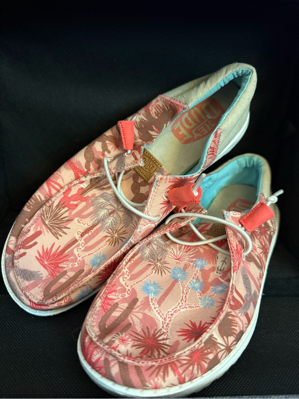 Hey Dude Coral and Light Blue Desert Print Slip-Ons Shoes #OSS